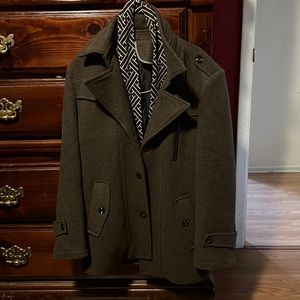 Men's Winter Woolen Business Coat With Detachable Wool Scarf